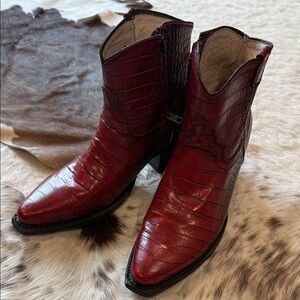 Freebird Crimson Croc-Embossed Boots